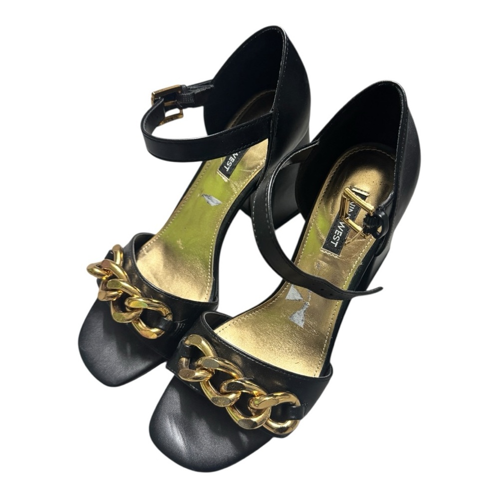 Nine West Black and Gold Chain Detail Women's Heels size 8 - Picture 2 of 5